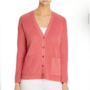 Eileen Fisher Linen Blend Organic Long Sleeve Coral Medium Cardigan